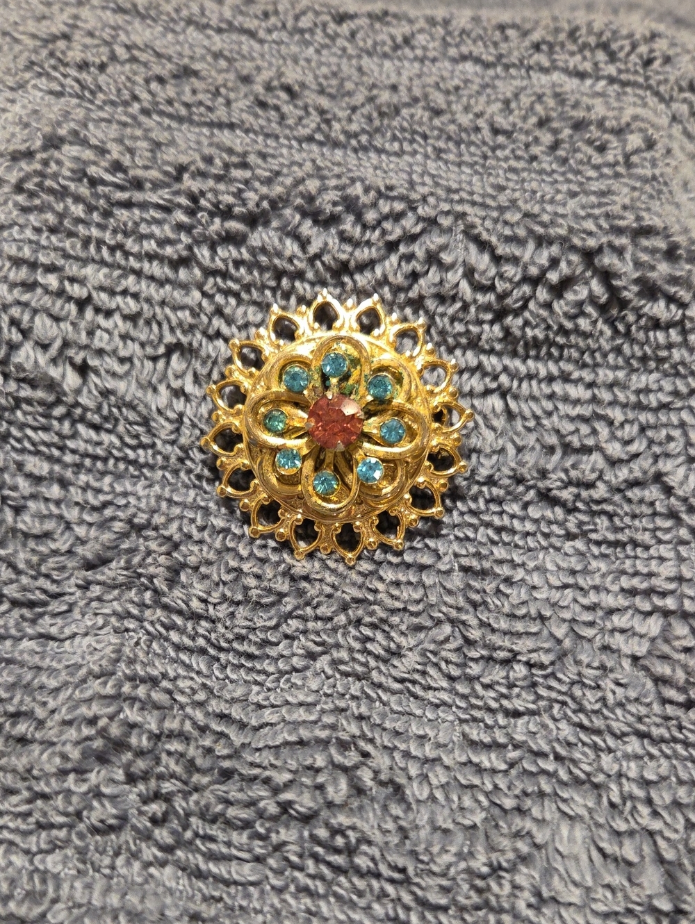Gold-Tone Floral Brooch with Blue and Pink Stones